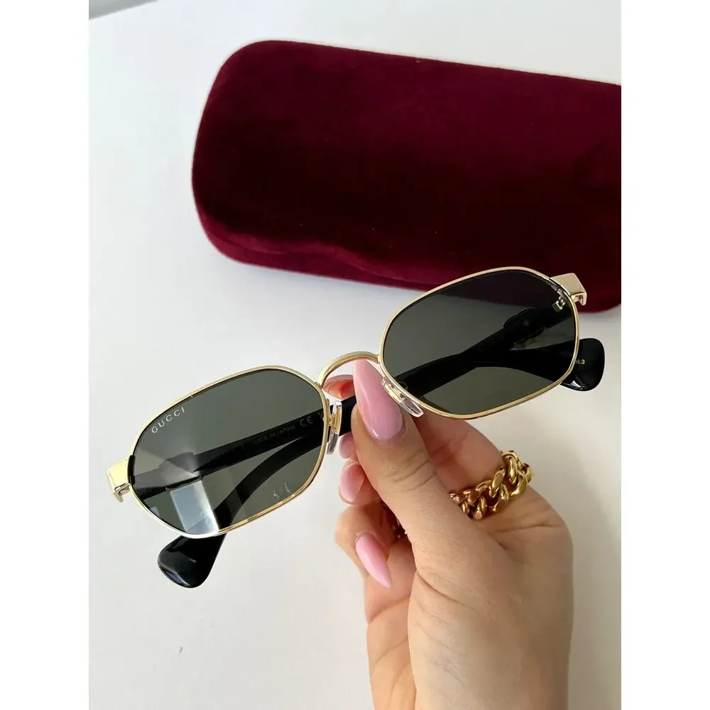 NEW Gucci GG1593S Gold Dark Grey Metal Sunglasses
